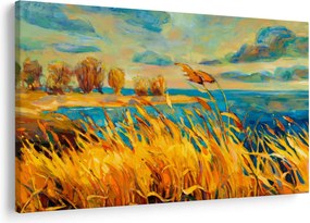 Kép - naplemente a tó felett, akril festmény (90x60 cm)