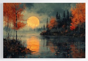 Vászonkép Canvas Tájkép Tó Fák Hold Este Éjszaka 60x40