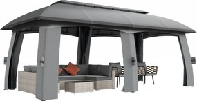 Outsunny Pavilon, 3 x 6 m-es Partysátor Dupla Tetővel, Kertiszín, Sörsátor Szúnyoghálóval, Maximum 15 Fő Részére, Kertbe, Galvanizált Fém, Sötétszürke