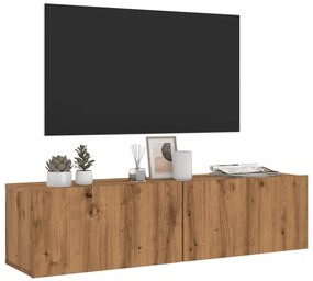 kézműves tölgy színű szerelt fa fali TV-szekrény 120x30x30 cm