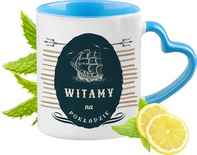 Köszöntő a munkahelyen Kék bögre szív alakú füllel Ajándék