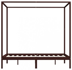 sötétbarna tömör fenyőfa baldachinos ágykeret 120 x 200 cm