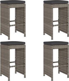 4 db szürke polyrattan kerti bárszék párnával