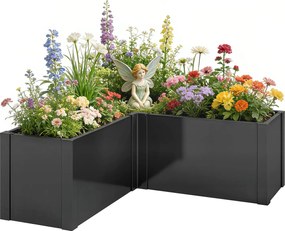 Outsunny L-alakú horganyzott acél emelt ágyás – időjárásálló saroktálca teraszra és kertbe, 150 x 150 x 55 cm | Aosom