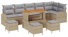 10 részes kertibútor szett párnákkal bézs poli rattan akácia, 2 személyes kertibútor párnákkal bézs poli rattan, 4 részes kertészeti étkezőszett párnákkal bézs poli rattan akácia