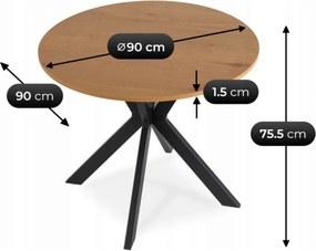 Étkezőasztal 90 cm méretben, arany tölgy/fekete színben LAUREN