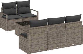 vidaXL Kerti Kanapé Szett párnával tárolóval 6 pcs Szürke polirattan