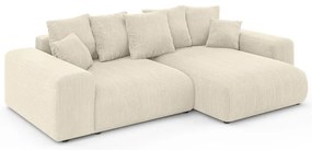 Krémszínű kordbársony kinyitható tárolóhelyes sarokkanapé (variálható sarok) Luma – Ropez