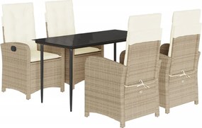 vidaXL 5 részes bézs polyrattan kerti étkezőgarnitúra párnákkal