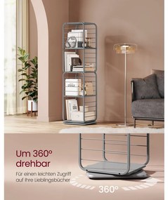 Könyvespolc, 360°-ban forgatható acél polc, 4 szintes, 43x43x158cm