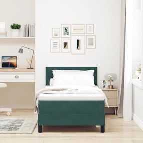 Boxspring Ágy Matrac Sötét Zöld Egyszemélyes Bársonyos
