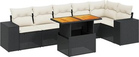 vidaXL 7 részes fekete polyrattan kerti ülőgarnitúra párnával