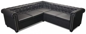vidaXL 5 személyes fekete műbőr Chesterfield sarokkanapé