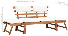 2 az 1-ben tömör akácfa kerti pad párnákkal 190 cm