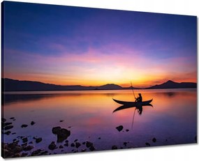 Vászonkép 70x50 Esti horgászat naplementekor