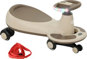 AIYAPLAY Wiggle Ride-On 2+ éves gyermekeknek húzózsinórral, zenével, fénnyel és tárolóhellyel 69x31x69 cm Khaki | Aosom