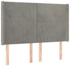 világosszürke bársony LED-es fejtámla 147x16x118/128 cm
