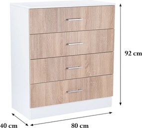 Miami komód 4 fiókos 80x92 cm sonoma tölgy-fehér