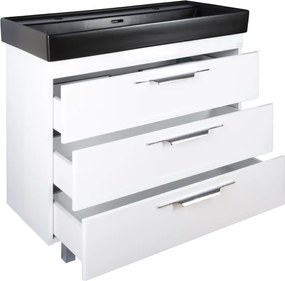 TMP TRIO 100D álló fürdőszobabútor - CeraStyle SHARP FEKETE DUPLA csaplyukas mosdóval - 100 x 48 cm