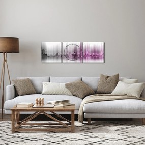 Kép - Panoráma a városra, rózsaszín-szürke (órával) (90x30 cm)