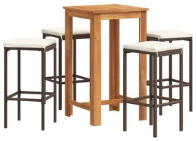 vidaXL 5 részes barna tömör akácfa és polyrattan kerti bárszett