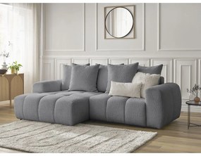 Szürke buklé kinyitható-tárolóhelyes sarokkanapé (bal oldali-heverő résszel) Roxelane – Bobochic Paris
