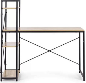 Polcos íróasztal / számítógépasztal 120×64 cm, masszív fém vázzal, fekete–aranytölgy – Intenso Home