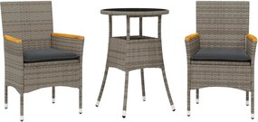 vidaXL 3 részes szürke polyrattan/üveg kerti étkezőgarnitúra párnával