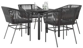 vidaXL 5 részes fekete polyrattan üveg kerti étkezőgarnitúra párnákkal
