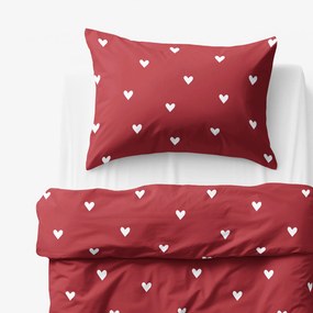 Goldea karácsonyi gyermek pamut ágyneműhuzat - fehér szívecskék piros alapon 150 x 200 és 50 x 60 cm
