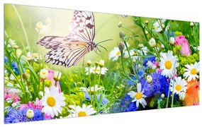 Nyári virágok és a lepke képe (120x50 cm)