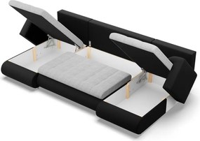 Tokio U alakú sarokkanapé, 3 ágyneműtartóval, fonott + műbőr, univerzális oldal, szürke - fekete