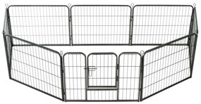 vidaXL fekete színű acél kutyakennel 8 panelből 60 x 80 cm