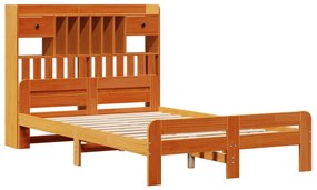 barna tömör fenyőfa könyvespolcos ágy matrac nélkül 135 x 190cm