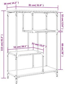 füstös tölgy szerelt fa és acél könyvespolc 81x36x115 cm