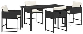 vidaXL Kert étkező szett párnával 5 pcs Fekete polirattan
