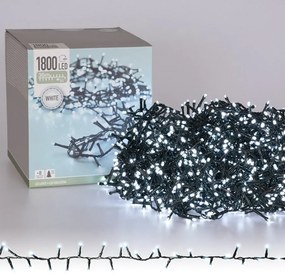 1800 LED-es BOA fényfüzér, kültéri-beltéri hálózati adapteres, időzíthető 6/18 órás, 8 féle fényjátékkal, hideg fehér, 36 m, IP44