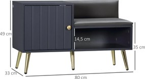 HOMCOM Tároló Pad Cipőpad Art Deco Stílusú Szekrény Niche Ülőke Szintetikus Bevonat Arany Acél 80 x 33 x 49 cm Szürke | Aosom