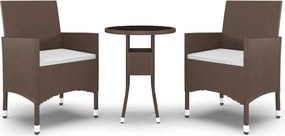 vidaXL 3 részes barna polyrattan és edzett üveg kerti bisztrószett