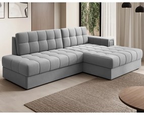 Szürke bársony kinyitható sarokkanapé (jobb oldali-heverő résszel) Blezalt – ELTAP