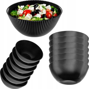 Saláta tálaló Tál 20cm Üveg Leves Snack Fekete 6db-os Szett