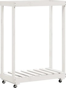 vidaXL fehér tömör fenyőfa rönktároló kerekekkel 76,5 x 40 x 108 cm