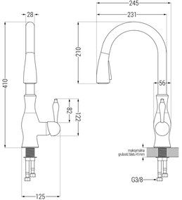 Mexen Kevin, gránit mosogató 586x458x190 mm, 1 kamrás és Savita mosogató csaptelep, fekete foltos, 6517-76-672601-70-B