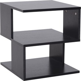 HOMCOM Design Kávézó Asztal, Fehér Nappali Asztal, 2 Nyitott Polccal, Modern Dizájn, Kávézó és Nappali Asztal, Fa, 40x40x43 cm, Fekete | Aosom