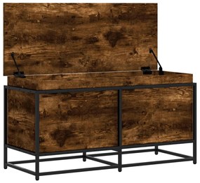 füstös tölgy színű szerelt fa tárolóláda fedéllel 100x40x51,5cm