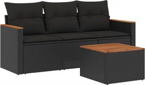 vidaXL 4 részes fekete polyrattan kerti ülőgarnitúra párnákkal