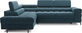 Kék buklé kinyitható-tárolóhelyes sarokkanapé (bal oldali-L alakú) Ferucce – ELTAP