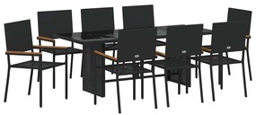 Kert étkező szett 9 pcs Fekete 190 x 80 x 75 cm polirattan