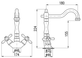 RAV Slezák MK121.0/8SM - Mosdócsaptelep + leeresztő garnitúra MORAVA RETRO antik sárgaréz