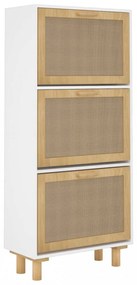 fehér szerelt fa és természetes rattan cipőszekrény 52x25x115cm